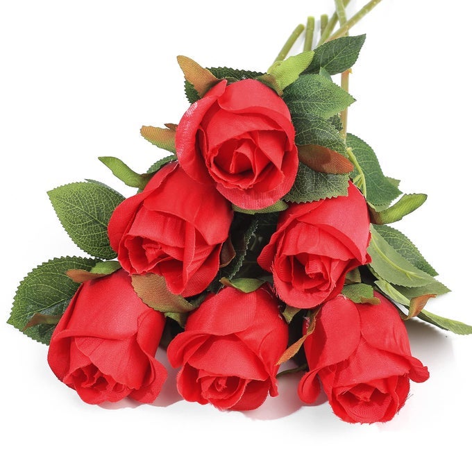 6 PCS ARTIFICIAL ROSES FLOWERS SINGLE STEM SILK FAUX FLOWERS ROSES FAKE REALISTIC ARTIFICIAL RED ROSES BOUQUETS FOR WEDDING FLORAL ARRANGEMENTS HOME PARTY CENTERPIECE DECORATION