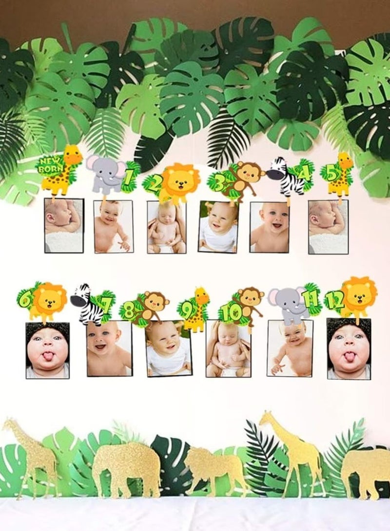 KASTWAVE Jungle Gold Monthly Photo Banner Wild Monthly Photo Banner Safaris First Birthday Banner Monthly Photo Banner Jungle Zoo Banner Jungle Theme Party Decorations - Image 2
