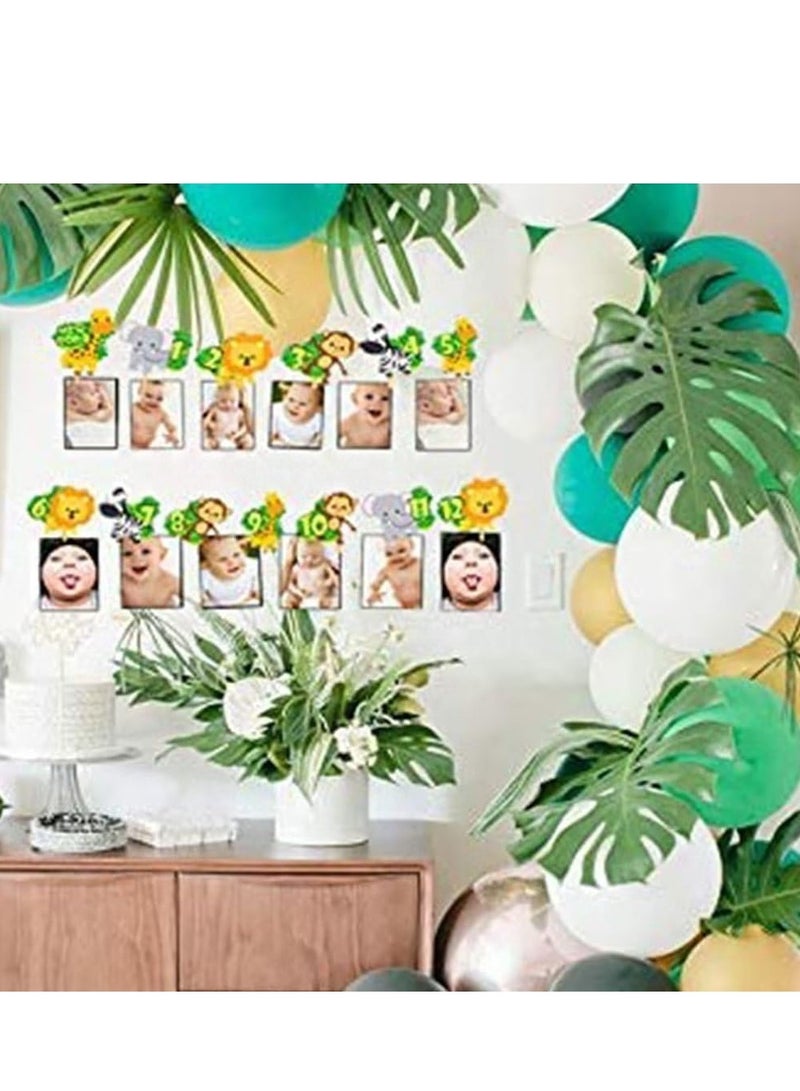 KASTWAVE Jungle Gold Monthly Photo Banner Wild Monthly Photo Banner Safaris First Birthday Banner Monthly Photo Banner Jungle Zoo Banner Jungle Theme Party Decorations - Image 4
