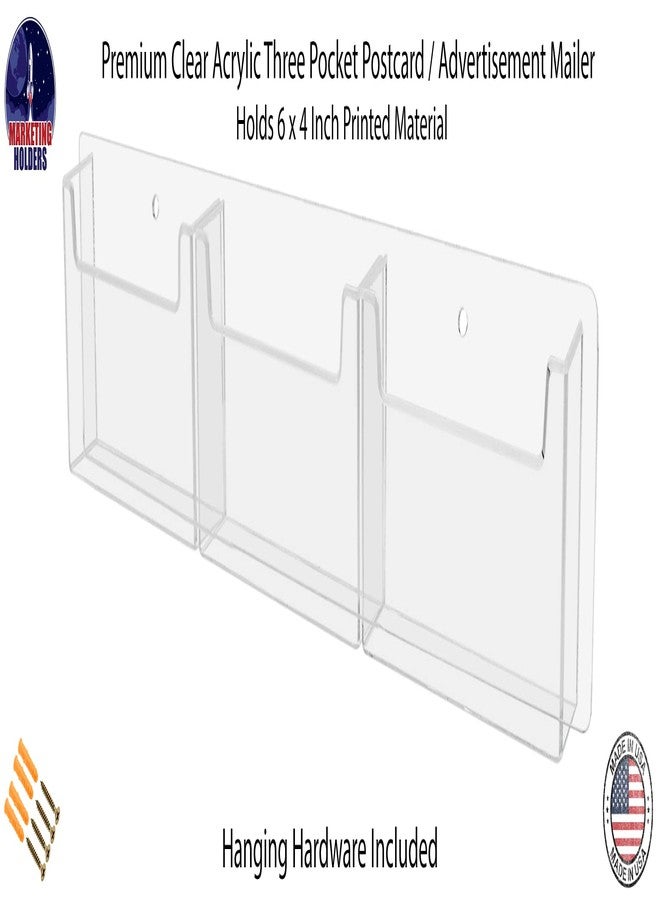 Marketing Holders Postcard Holder Rack Horizontal Clear Acrylic 3 Pocket with Hardware Space Saver Greeting Card or Any 6x4 Printed Media Display System Wall Mount Multi Slot Organizer - Image 2