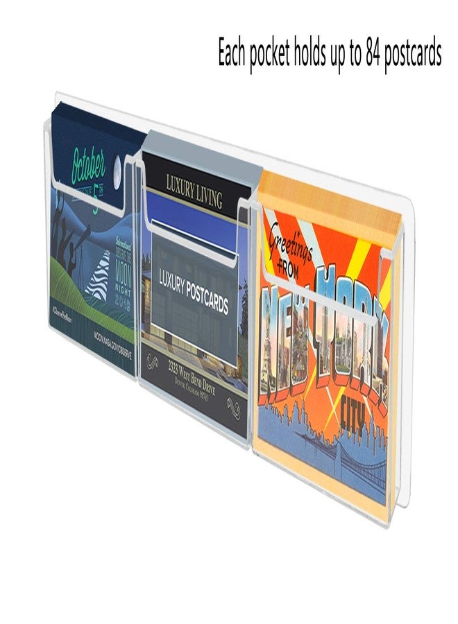 Marketing Holders Postcard Holder Rack Horizontal Clear Acrylic 3 Pocket with Hardware Space Saver Greeting Card or Any 6x4 Printed Media Display System Wall Mount Multi Slot Organizer - Image 3