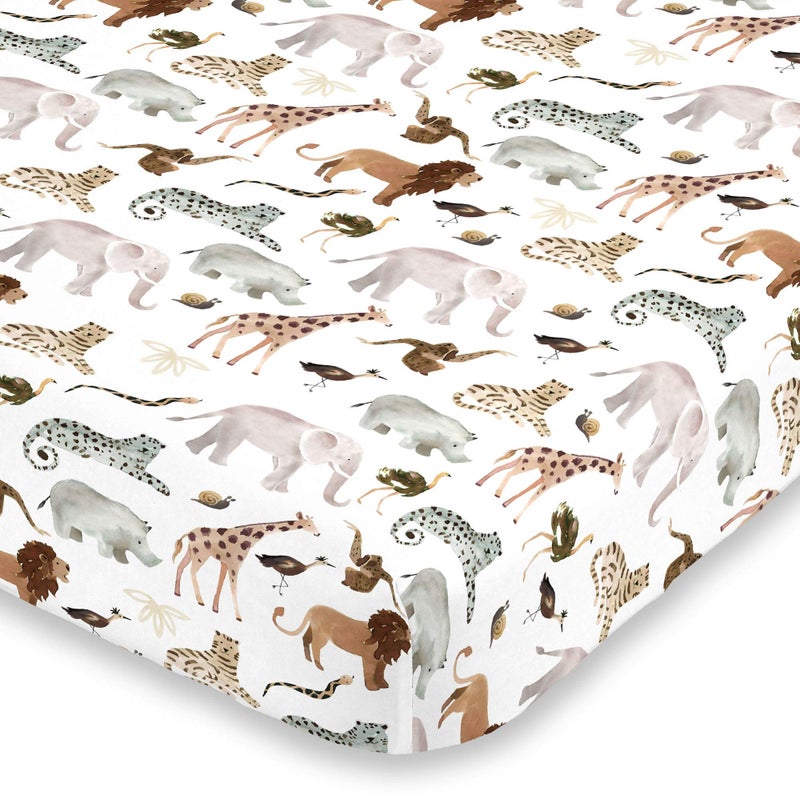 NoJo Water Color Jungle Friends Tan Brown Grey Super Soft Mini Crib Sheet Tan Brown Grey