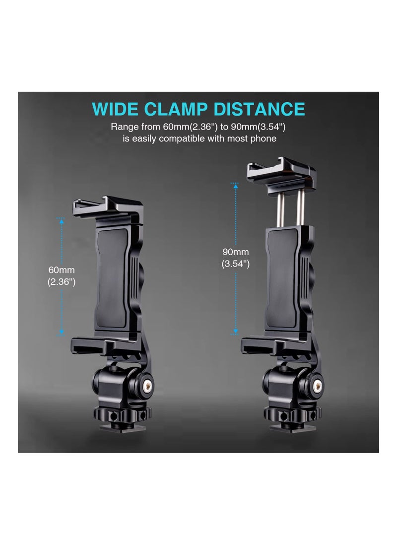 Generic Versatile 360° Adjustable Metal Phone Tripod Mount with Double Cold Shoe for iPhone Smartphone DSLR Gimbal Vlogging  - Image 4
