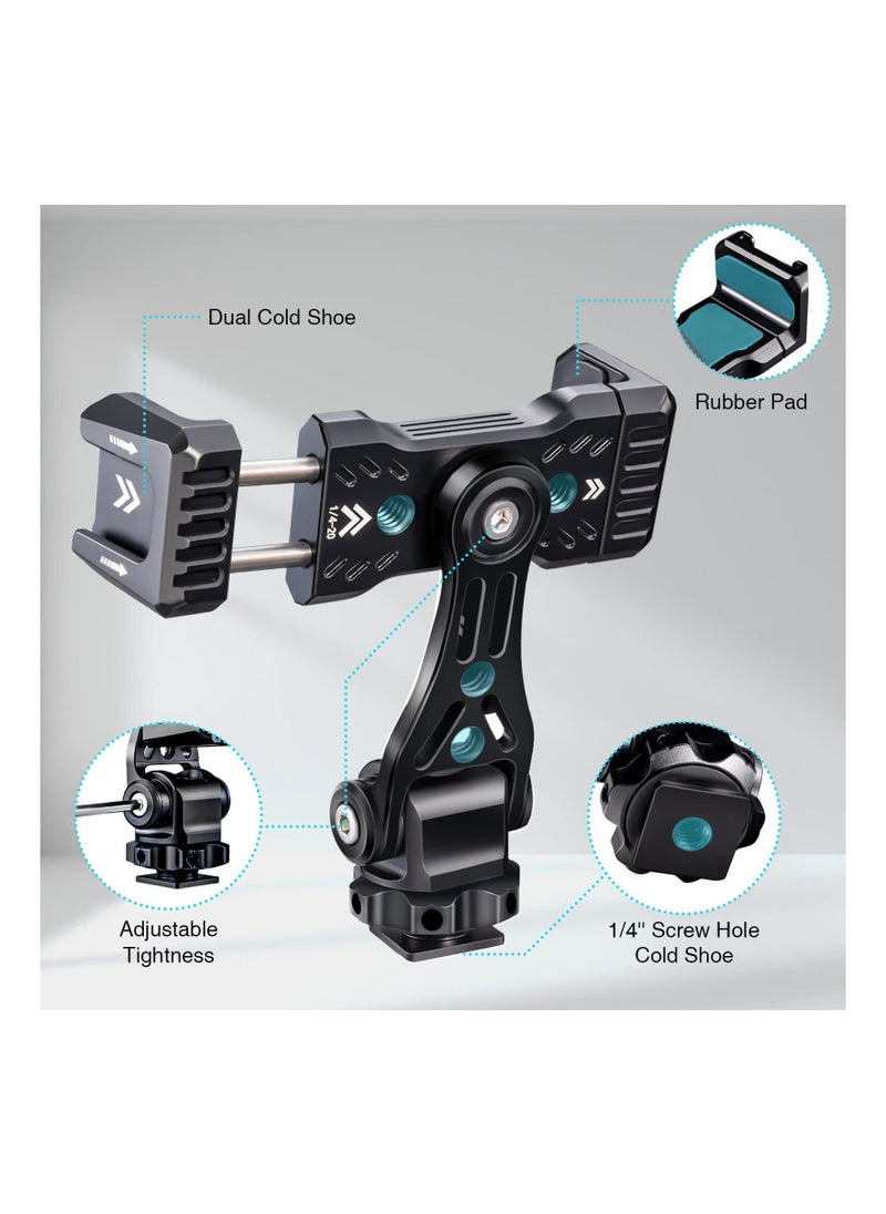 Generic - Versatile 360° Adjustable Metal Phone Tripod Mount with Double Cold Shoe for iPhone Smartphone DSLR Gimbal Vlogging - Image 1