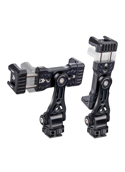 Versatile 360° Adjustable Metal Phone Tripod Mount with Double Cold Shoe for iPhone Smartphone DSLR Gimbal Vlogging