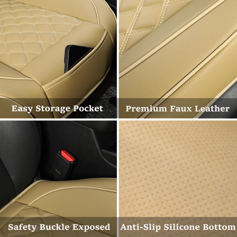 Vankerful 1 Pack Leather Front Car Seat Covers,Bottom Seat Covers for Cars,Driver Car Seat Cushion Cover,Luxury Seat Protectors,Waterproof,Full Wrap,for Most Vehicles,Sedan,Truck,SUV(Black) - Image 2