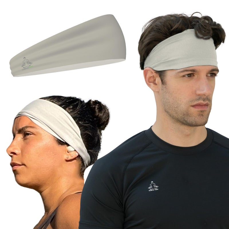 Temple Tape, Headbands for Men and Women - Mens Sweatband & Sports Headband Moisture Wicking Workout Sweatbands for Running, Cross Training, Yoga and Bike Helmet Friendly - Gray - Image 1