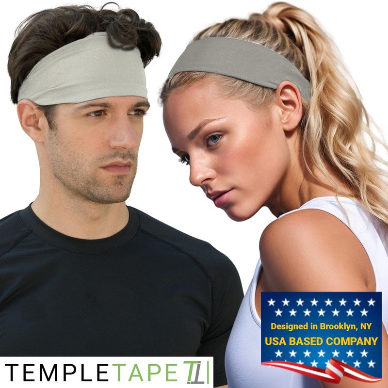 Temple Tape, Headbands for Men and Women - Mens Sweatband & Sports Headband Moisture Wicking Workout Sweatbands for Running, Cross Training, Yoga and Bike Helmet Friendly - Gray - Image 3