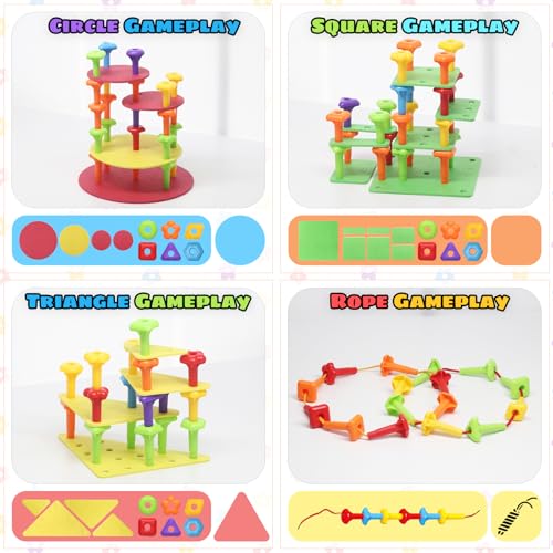 Ggiibro Peg Board Toy set 73Pcs DIY Building Stacking Toys for Kids 36 Years OldSTEM Educational Kids Toy for Brain DevelopmentMontessori Sensory ToysUpgrade Various Foam Board Plastic Lacing String Game - Image 5