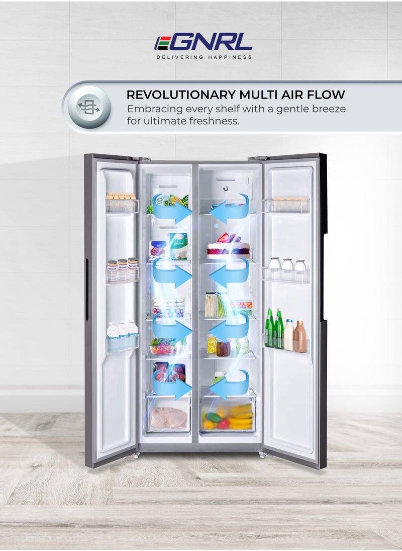 EGNRL - 650L Capacity Side By Side Inverter Based Refrigerator-Freezer ‎With Digital Control And Temperature Display, No-Frost, LED-light EGR820S Dark Silver, One Year Warranty - Image 1