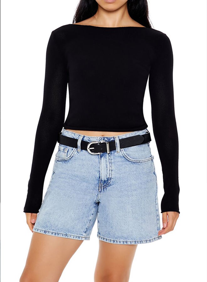 FOREVER 21 Cropped Boat-Neck Sweater - Image 1