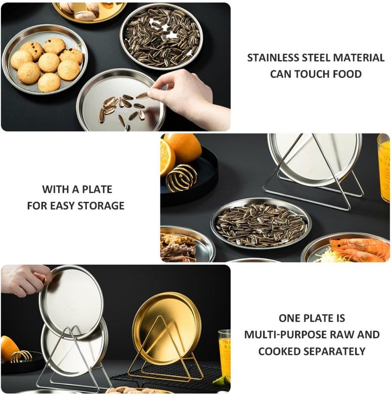 Stainless Steel Bbq Food Tray and Snack Plate Set with Storage Rack, 6pcs Modern Silver Dinner Plates for Restaurant and Home Serving - Image 3