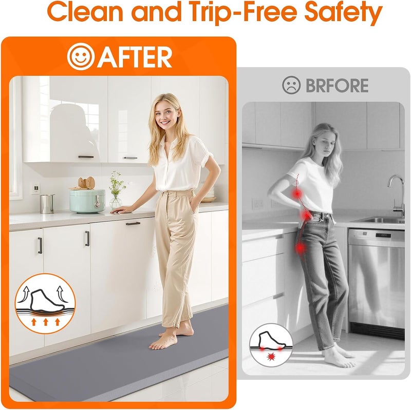 TranquilRelax Kitchen Mat, Thick Floor Comfort Anti-Fatigue Mat, Non-Slip, Water Resistant, Stain Resistant, Easy Clean, for Kitchen, Sink, Office,Home (17.3''x60'', Grey) - Image 5