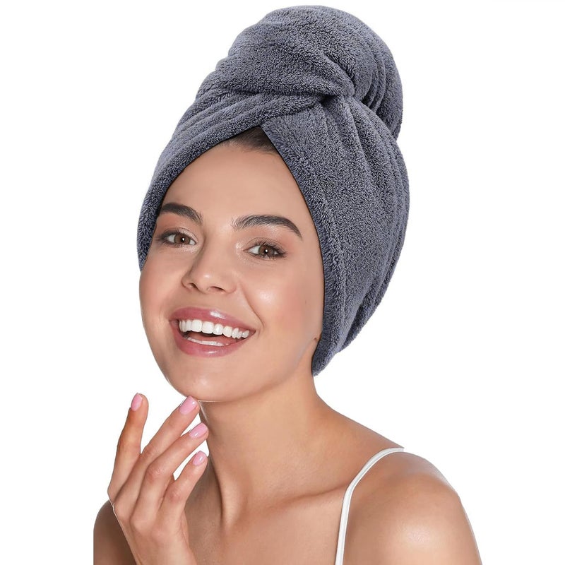Mush Bamboo Hair Towel | Ultra Soft, Absorbent & Anti Microbial Hair Wrap | Quick Drying 500 GSM Bamboo Towel for Hair (Charcoal Grey) - Image 1
