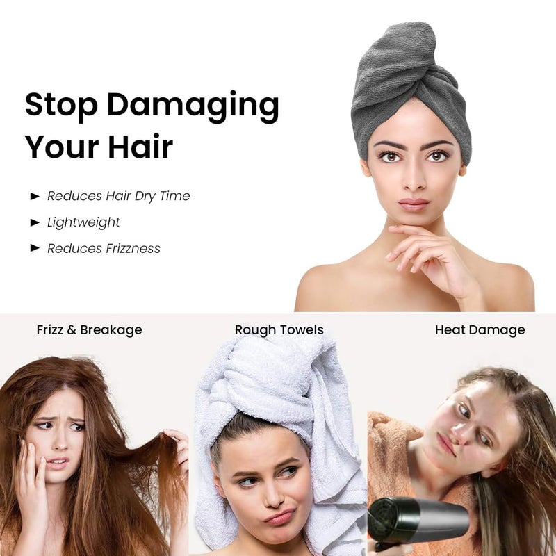Mush Bamboo Hair Towel | Ultra Soft, Absorbent & Anti Microbial Hair Wrap | Quick Drying 500 GSM Bamboo Towel for Hair (Charcoal Grey) - Image 4
