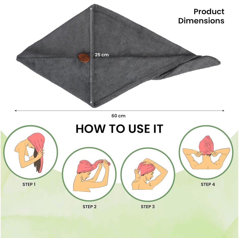 Mush Bamboo Hair Towel | Ultra Soft, Absorbent & Anti Microbial Hair Wrap | Quick Drying 500 GSM Bamboo Towel for Hair (Charcoal Grey) - Image 3