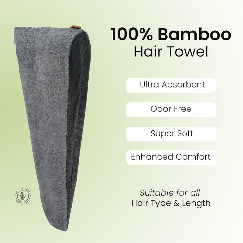 Mush Bamboo Hair Towel | Ultra Soft, Absorbent & Anti Microbial Hair Wrap | Quick Drying 500 GSM Bamboo Towel for Hair (Charcoal Grey) - Image 2