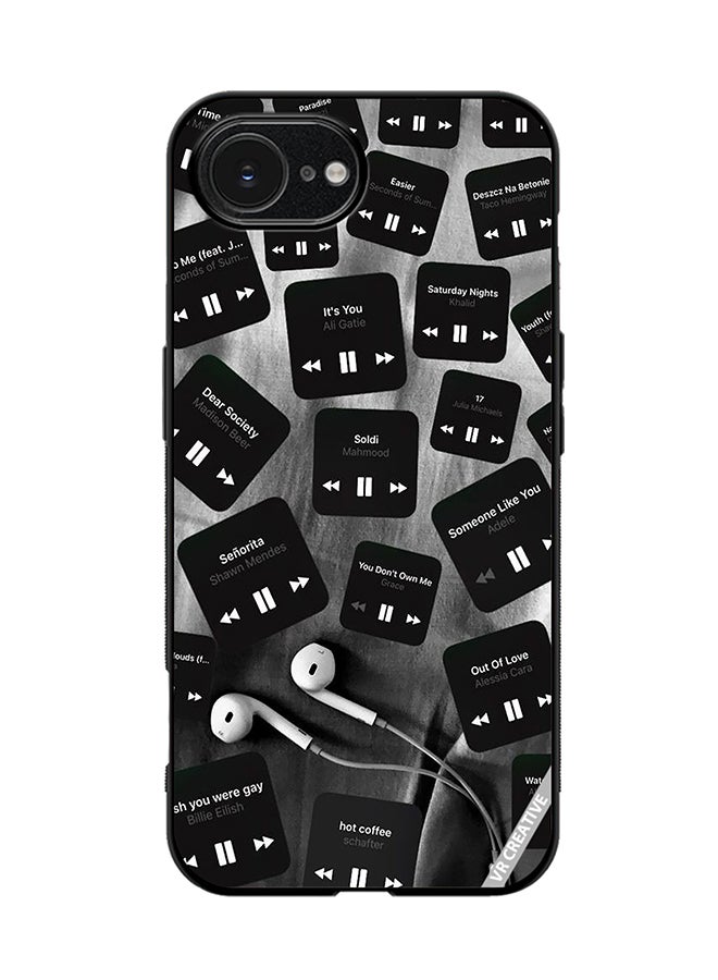 Protective Case Cover For Apple iPhone 16e Black Music Tags Design Multicolour