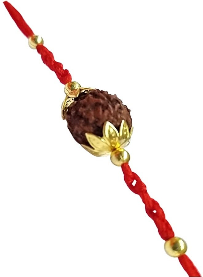 KRISHNA Rakhi Single Original Rudraksha Beads pendel with fancy golden beads for Rakshabandhan for Men and Boys - Image 1