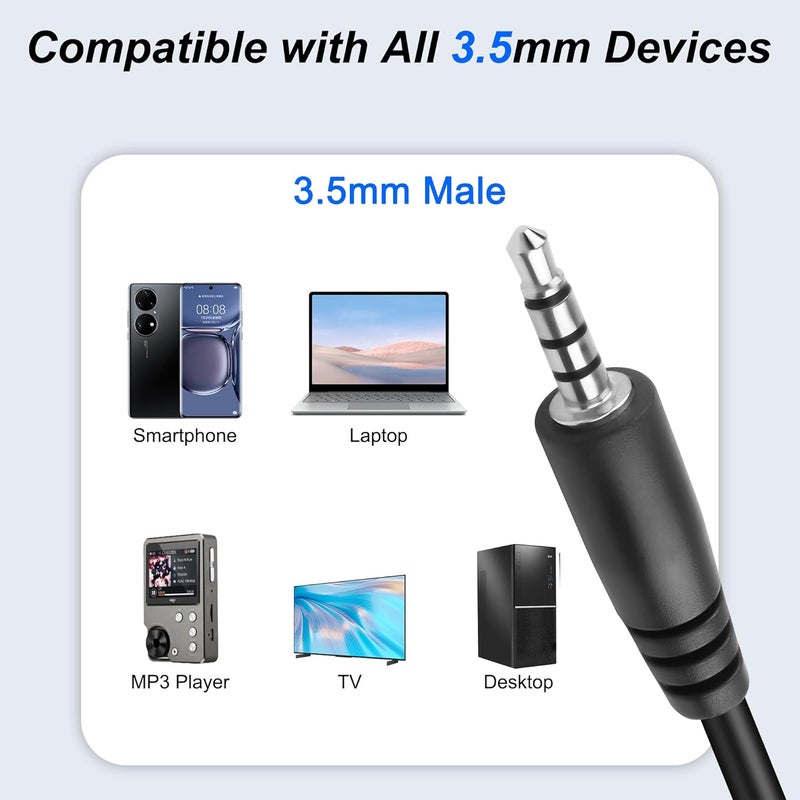ميريفا كابل تمديد صوتي 3.5mm TRRS إلى D-Type للتركيب في اللوحة، كابل سماعة رأس ستريو 3.5mm 1/8" TRRS ذكر إلى D-Type أنثى مقبس رباعي القطب للسماعات، اللابتوب، الميكروفون - 53 سم (3.5mm TRRS ذكر) - Image 2