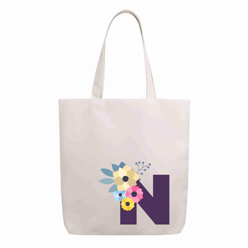 Roundsun Magnetic Button Closure Alphabet Printed Cotton Canvas Vertical Tote Bag | 300 GSM Cloth | No Zipper | No Inner Pocket | Multi-Purpose Bag | Reusable | Eco Friendly Yet Trendy - Image 1