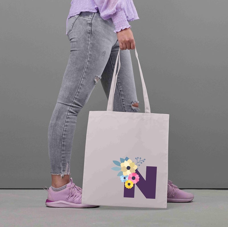 Roundsun Magnetic Button Closure Alphabet Printed Cotton Canvas Vertical Tote Bag | 300 GSM Cloth | No Zipper | No Inner Pocket | Multi-Purpose Bag | Reusable | Eco Friendly Yet Trendy - Image 3