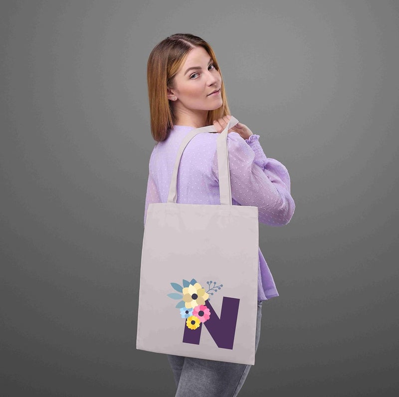 Roundsun Magnetic Button Closure Alphabet Printed Cotton Canvas Vertical Tote Bag | 300 GSM Cloth | No Zipper | No Inner Pocket | Multi-Purpose Bag | Reusable | Eco Friendly Yet Trendy - Image 2
