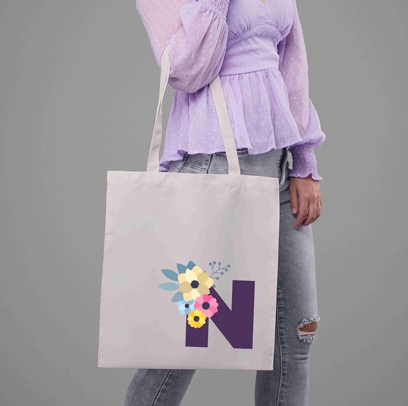 Roundsun Magnetic Button Closure Alphabet Printed Cotton Canvas Vertical Tote Bag | 300 GSM Cloth | No Zipper | No Inner Pocket | Multi-Purpose Bag | Reusable | Eco Friendly Yet Trendy - Image 4