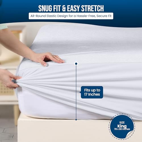 Utopia Bedding Waterproof Mattress Protector King Size 2 Pack, 200 GSM Breathable Terry Mattress Cover, Fitted Style with Stretchable Pockets (White) - Image 3