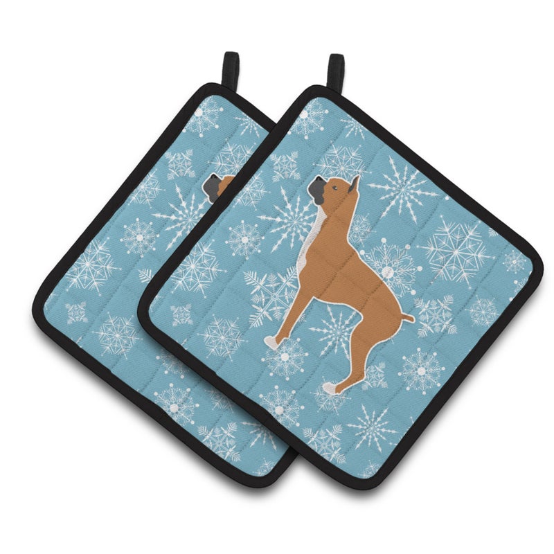Caroline's Treasures ""Caroline's Treasures Winter Snowflake Boxer Pair of Pot Holders BB3553PTHD  7.5HX7.5W  Multicolor"" 