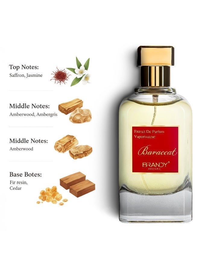 Brandy Designs Baraccat Extrait de Parfum 100ml Long Lasting Luxury Unisex Perfume with Saffron, Jasmine, Amberwood, Ambergris, Fir Resin & Cedar - Image 2
