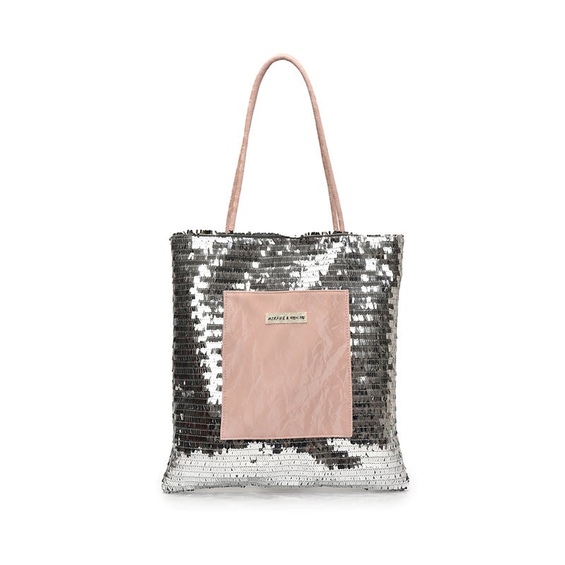 Trendy Silver Sequin Large Bag For Women 2026 New Fashion Commuter Tote Bag Summer Textured Shoulder Underarm Bag - Image 1