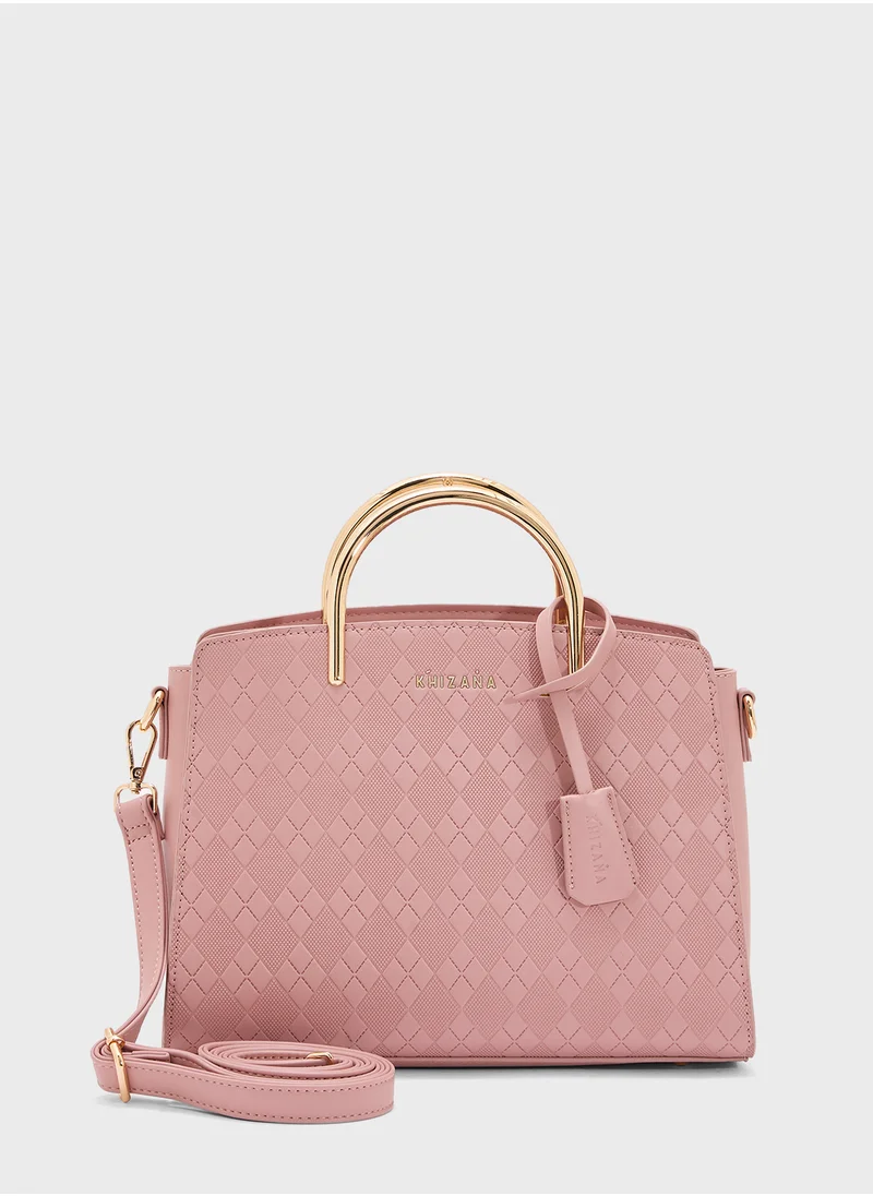 خزانة Metal Handle Textured Satchel Bag