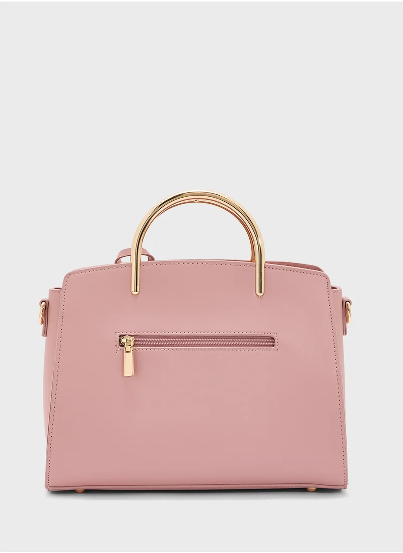 خزانة Metal Handle Textured Satchel Bag