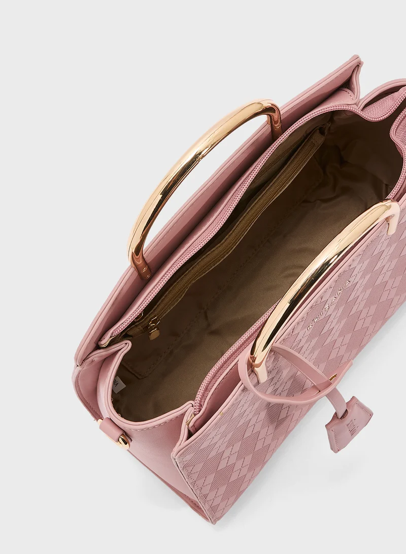 Khizana Metal Handle Textured Satchel Bag