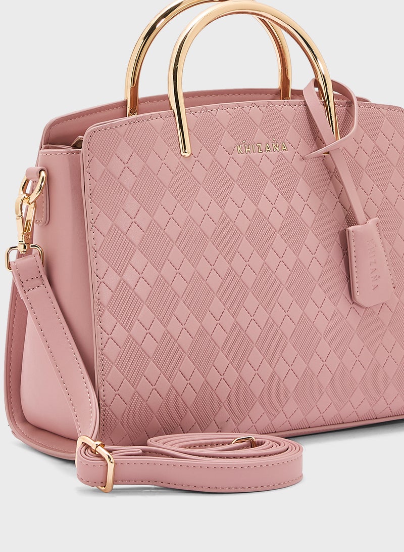 Khizana Metal Handle Textured Satchel Bag  - Image 4