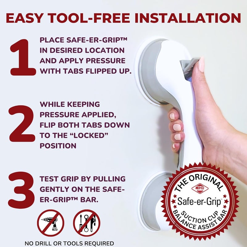 Safe-er-Grip Suction Cup Grab Bar for Bathtubs & Showers - Image 2