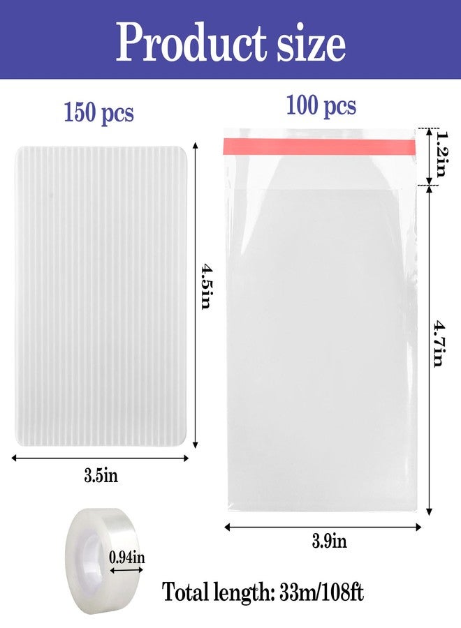 Klmnop 150 Pack Trading Card Shipping Protectors for Trading Card Sellers & Collectors, 3.5'' x 4.5'' Rigid Mailing Kit with 150 Boards, 100 Bags & Tape to Prevent Bends & Dings(Clear) - Image 2