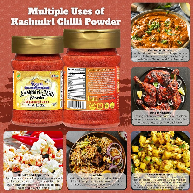Rani Brand Kashmiri Chilli Powder (Deggi Mirch) - 3oz (85g) - All Natural, Vegan, Gluten Friendly - Image 2