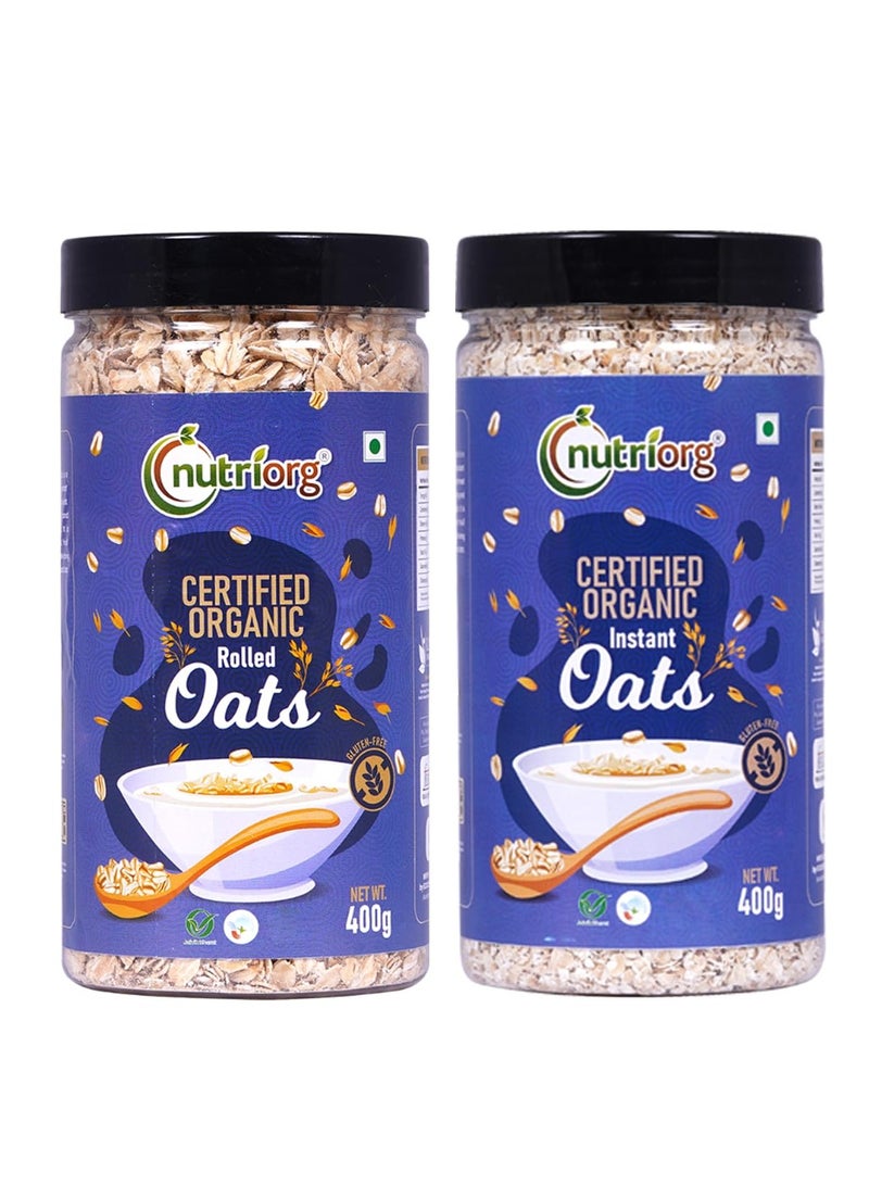 Nutriorg Organic Rolled & Instant Oats, 400g (Combo of 2) | for Weight Loss | Fiber and Protein Rich | Healthy Breakfast - Image 1
