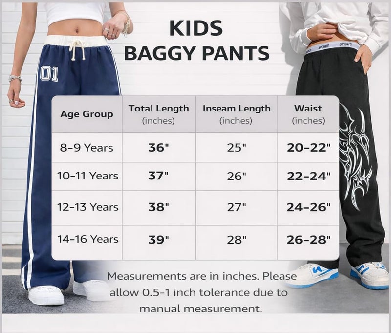 LOCAVESTIR Girls Graphic Print Baggy Pants | High Waist Loose Fit Wide Leg Track Pants for Kids | Street Style Bottomwear, Black, 10-11 Years - Image 4
