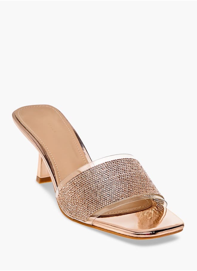 Flora Bella By Shoexpress Women Embellished Slip-On Sandals with Flared Heels  - Image 2
