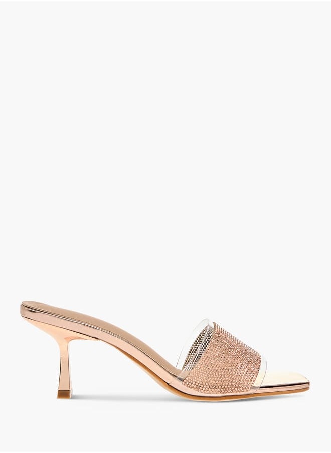 Flora Bella By Shoexpress Women Embellished Slip-On Sandals with Flared Heels  - Image 3