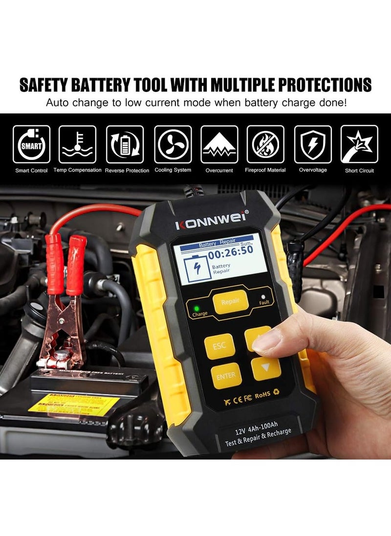 Konnwei - 3 in 1 Car Battery Charger, KW510 Battery Tester 12V 5-Amp Fully Automatic Smart Charger Automotive Pulse Repair Maintainer, Trickle Charger Battery Desulfator w/Temp Compensation - Image 1