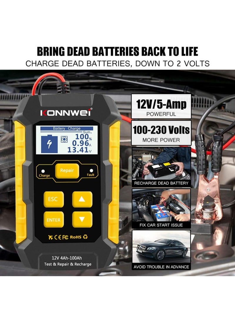 Konnwei 3 in 1 Car Battery Charger, KW510 Battery Tester 12V 5-Amp Fully Automatic Smart Charger Automotive Pulse Repair Maintainer, Trickle Charger Battery Desulfator w/Temp Compensation  - Image 5
