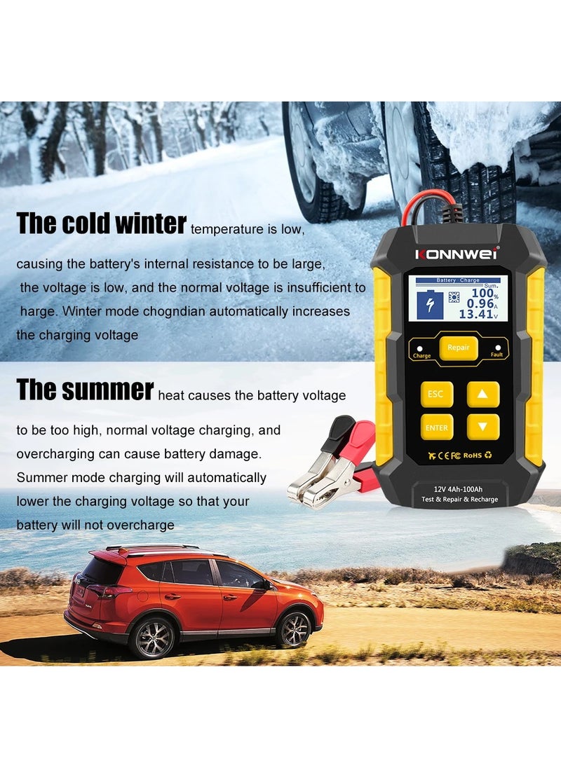 Konnwei - 3 in 1 Car Battery Charger, KW510 Battery Tester 12V 5-Amp Fully Automatic Smart Charger Automotive Pulse Repair Maintainer, Trickle Charger Battery Desulfator w/Temp Compensation - Image 1