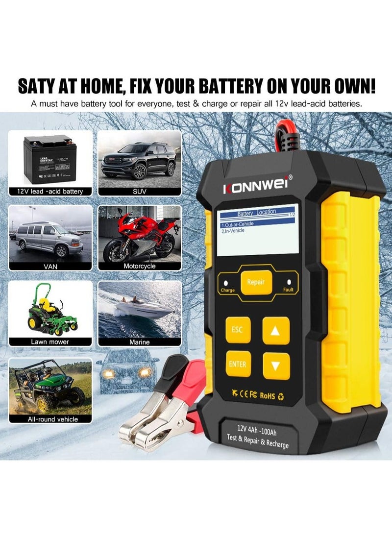 Konnwei - 3 in 1 Car Battery Charger, KW510 Battery Tester 12V 5-Amp Fully Automatic Smart Charger Automotive Pulse Repair Maintainer, Trickle Charger Battery Desulfator w/Temp Compensation - Image 1