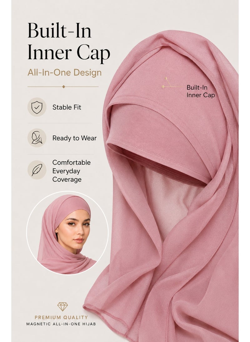 Instant Chiffon Hijab Set with Built-in Magnets, Undercap Included, No Pins Easy Wear Head Scarf for Women - Image 4