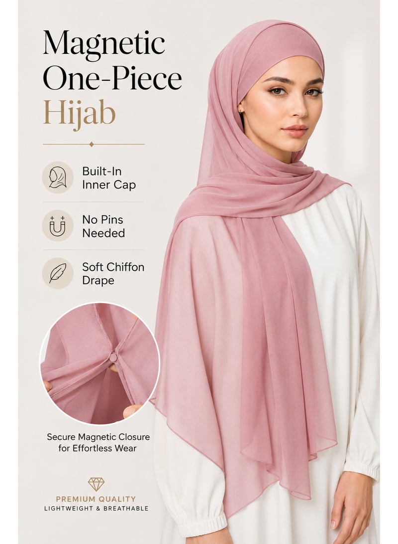 Instant Chiffon Hijab Set with Built-in Magnets, Undercap Included, No Pins Easy Wear Head Scarf for Women - Image 1