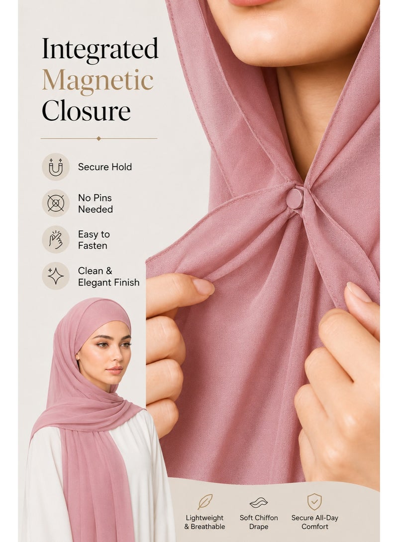 Instant Chiffon Hijab Set with Built-in Magnets, Undercap Included, No Pins Easy Wear Head Scarf for Women - Image 5
